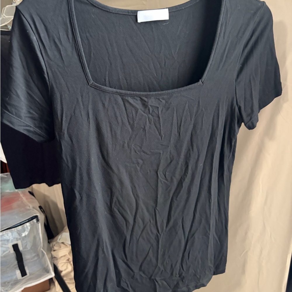 Mango Black Short Sleeve Scoop Neck